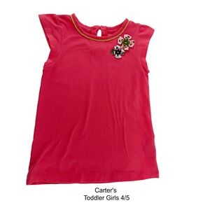 Carter's Toddler Girls Pink Floral Applique T-Shirt Dress Size 4/5